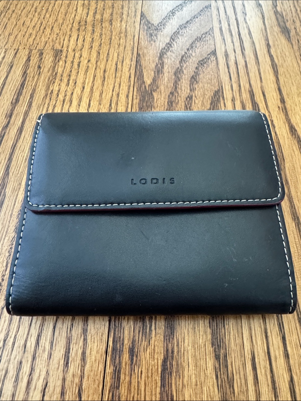 Lodis Black Leather Wallet with White Topstitching